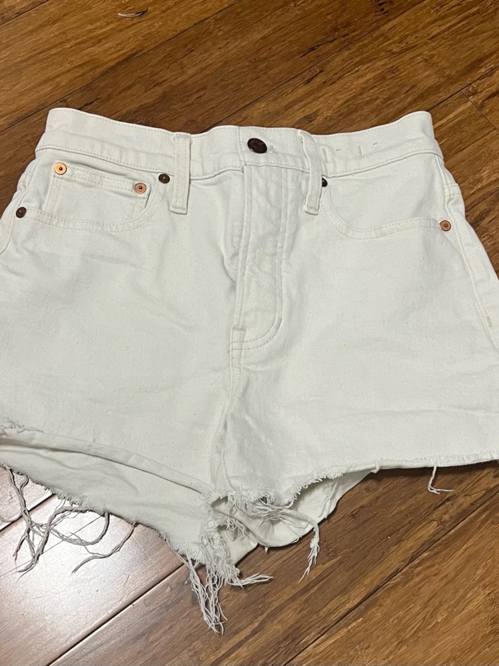 Madewell White Distressed High-Rise Denim Shorts